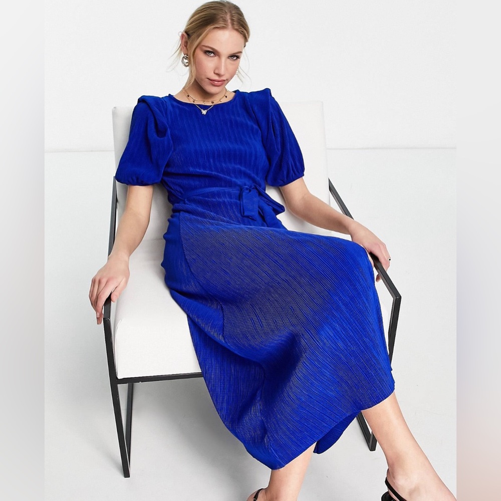 River Island puff sleeve midi dress in blue
